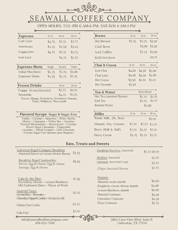 seawall coffee company menu